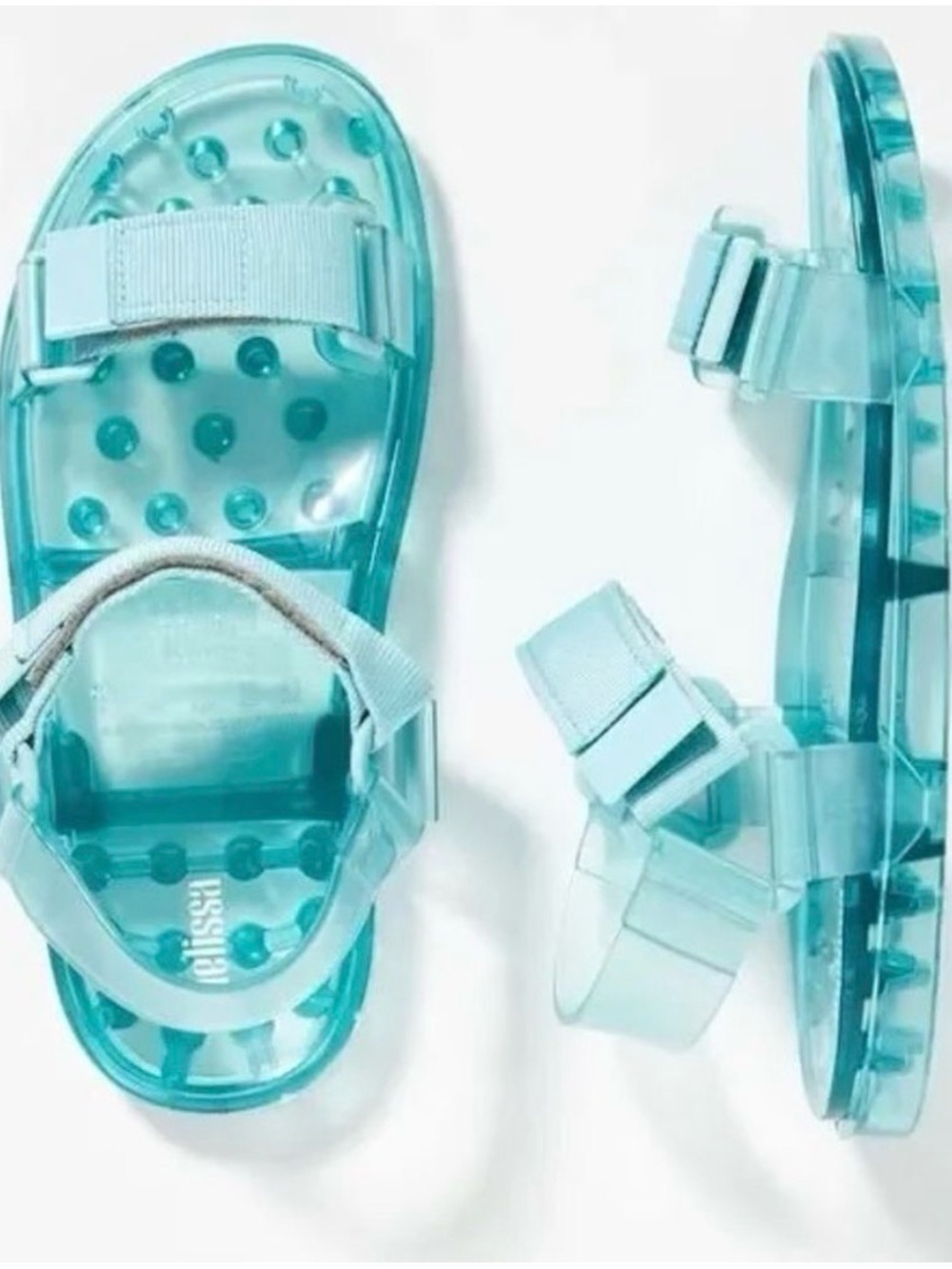 NIB Melissa Women's Clear Aqua Jelly Sandals with Adjustable Straps size 8